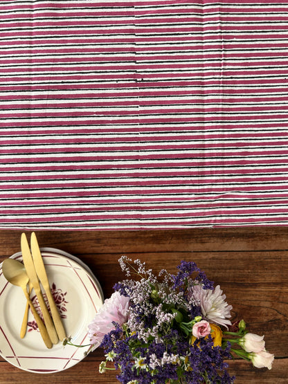Longue nappe à rayures Bordeaux imprimée à la main