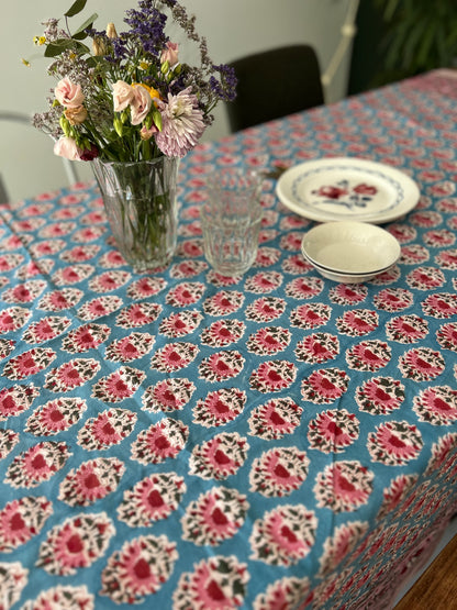 Nappe carrée en coton imprimée à la main