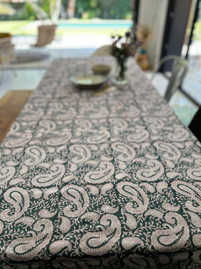 Longue nappe en coton imprimée à la main Cachemire Vert