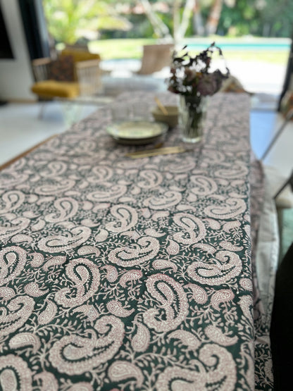 Longue nappe en coton imprimée à la main Cachemire Vert