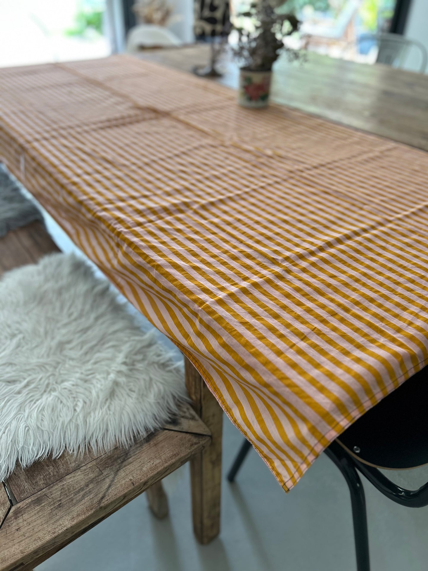 Nappe en coton à rayures rose - orange