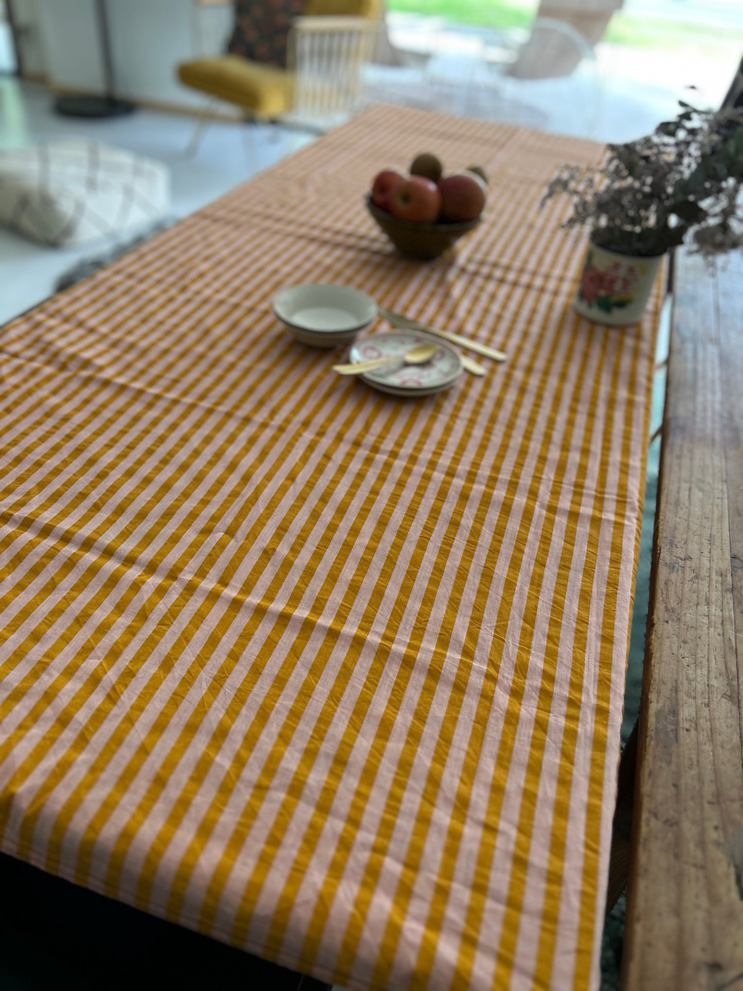 Nappe en coton à rayures rose - orange