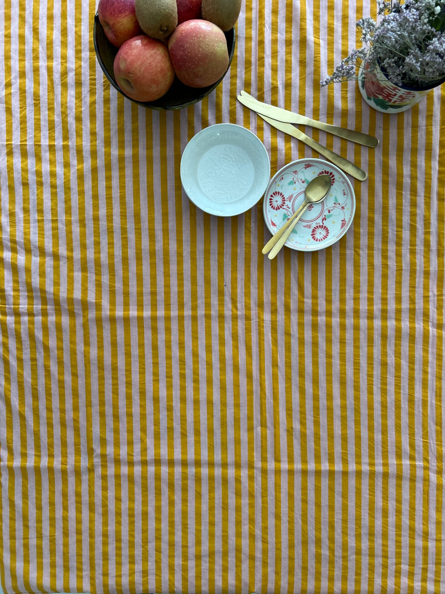 Nappe en coton à rayures rose - orange