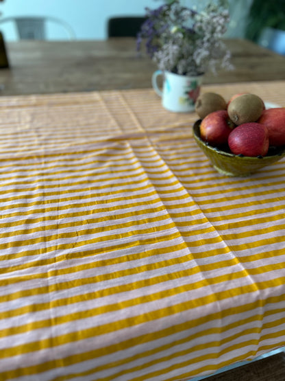 Nappe en coton à rayures rose - orange