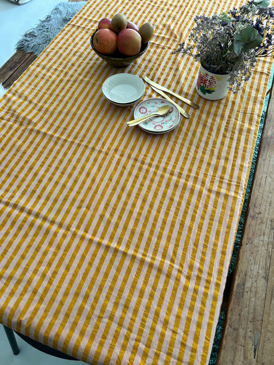 Nappe en coton à rayures rose - orange