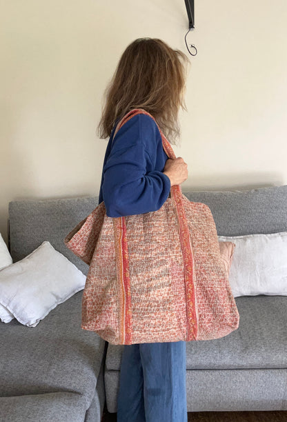 Grand Cabas en Kantha vintage Abricot