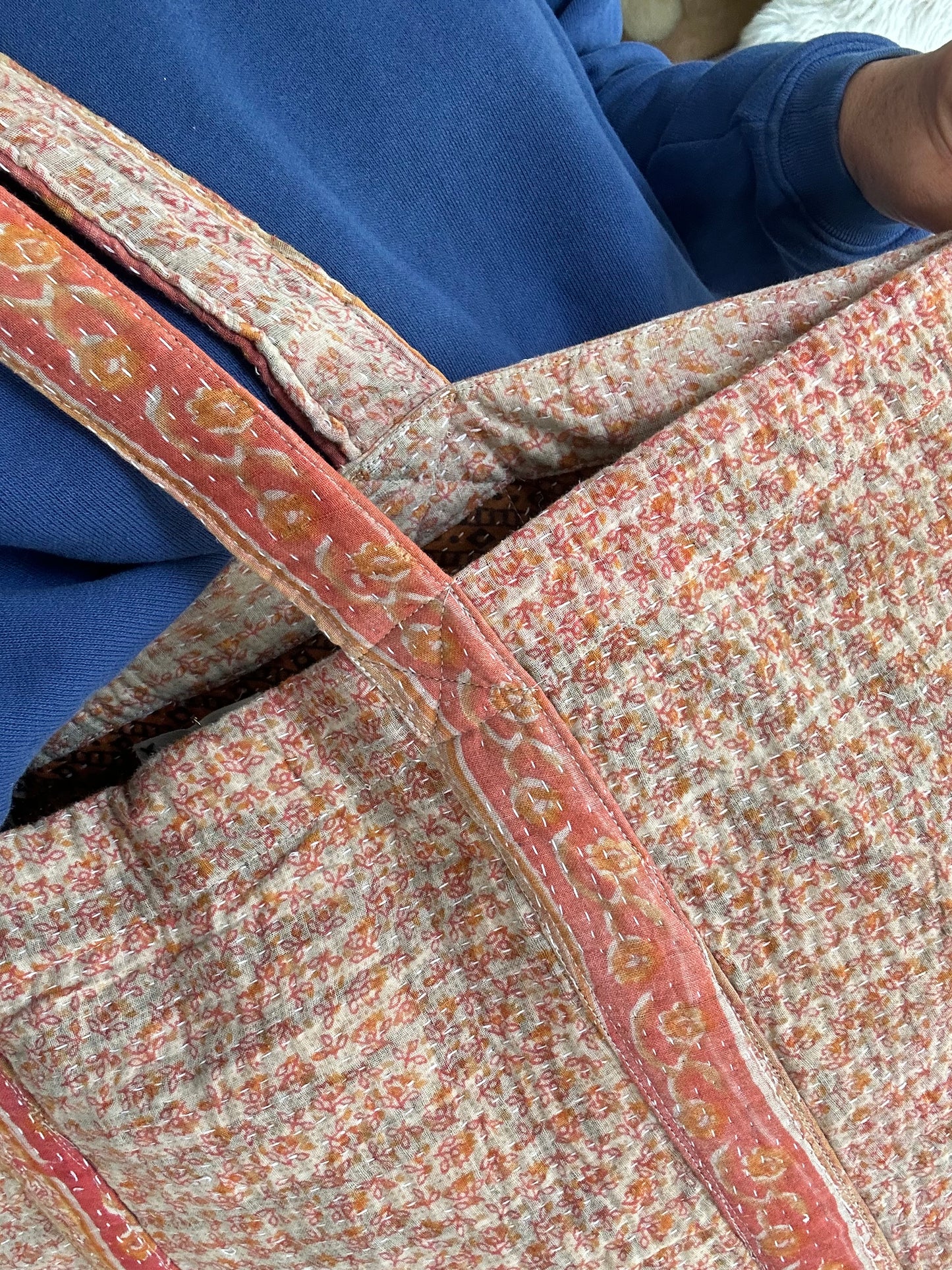 Grand Cabas en Kantha vintage Abricot