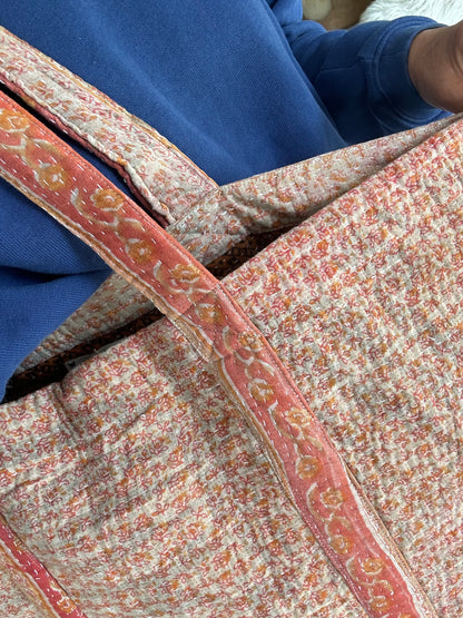 Grand Cabas en Kantha vintage Abricot
