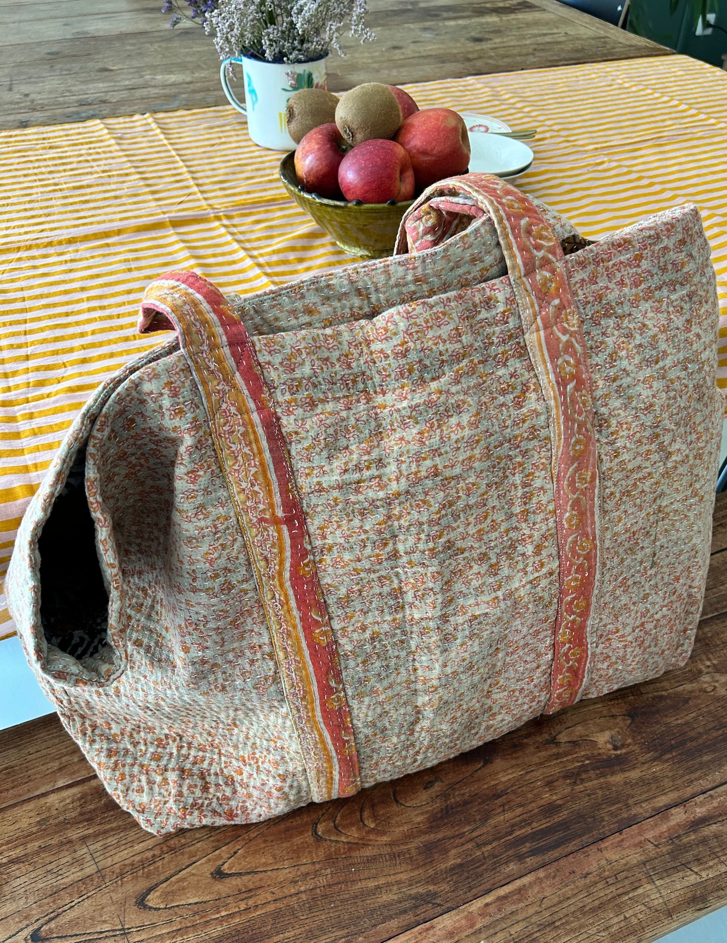Grand Cabas en Kantha vintage Abricot