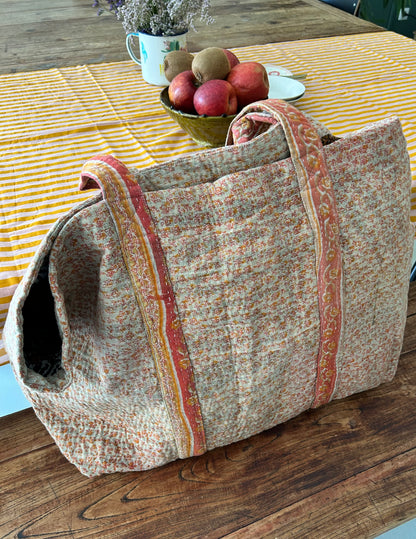 Grand Cabas en Kantha vintage Abricot