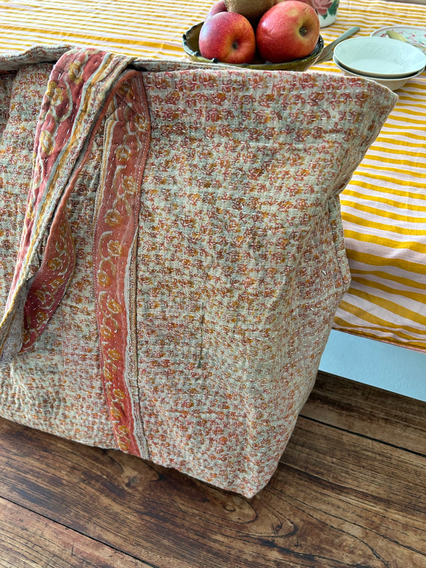 Grand Cabas en Kantha vintage Abricot