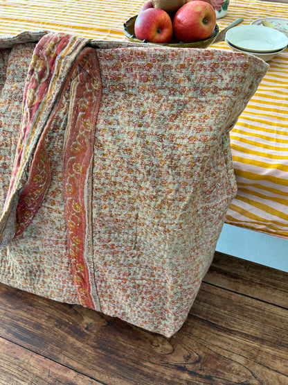 Grand Cabas en Kantha vintage Abricot
