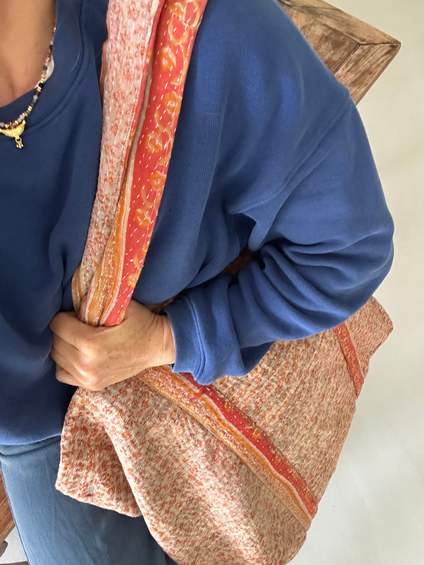 Grand Cabas en Kantha vintage Abricot
