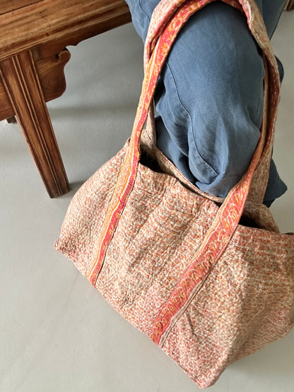 Grand Cabas en Kantha vintage Abricot