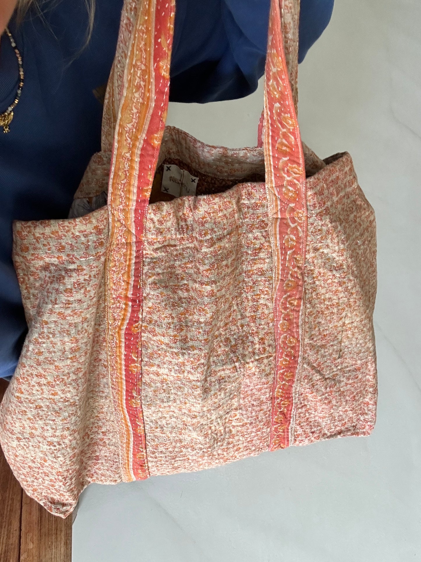 Grand Cabas en Kantha vintage Abricot