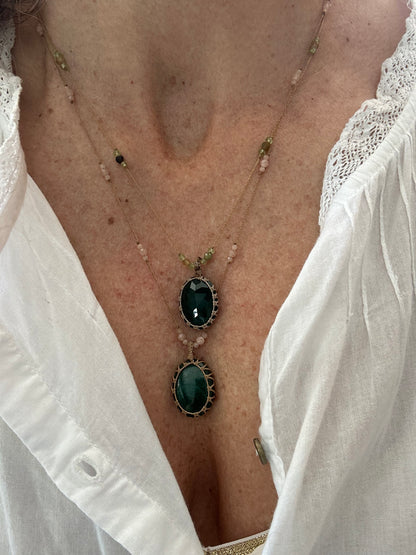 Collier INDIA fil de soie et pierres semi-précieuses