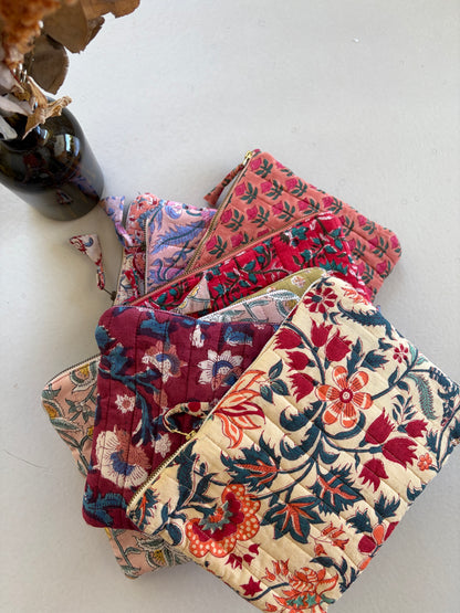 Pochette matelassée blockprint — Jardin fleuri