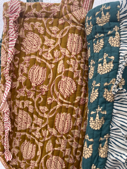 Cabas froufrou en coton blockprint matelassé Cumin