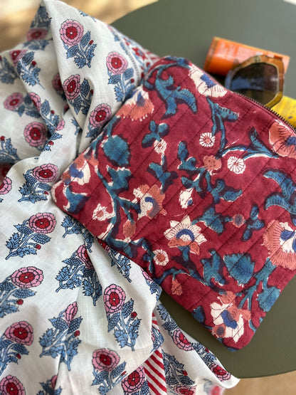 Pochette matelassée blockprint — Jardin fleuri