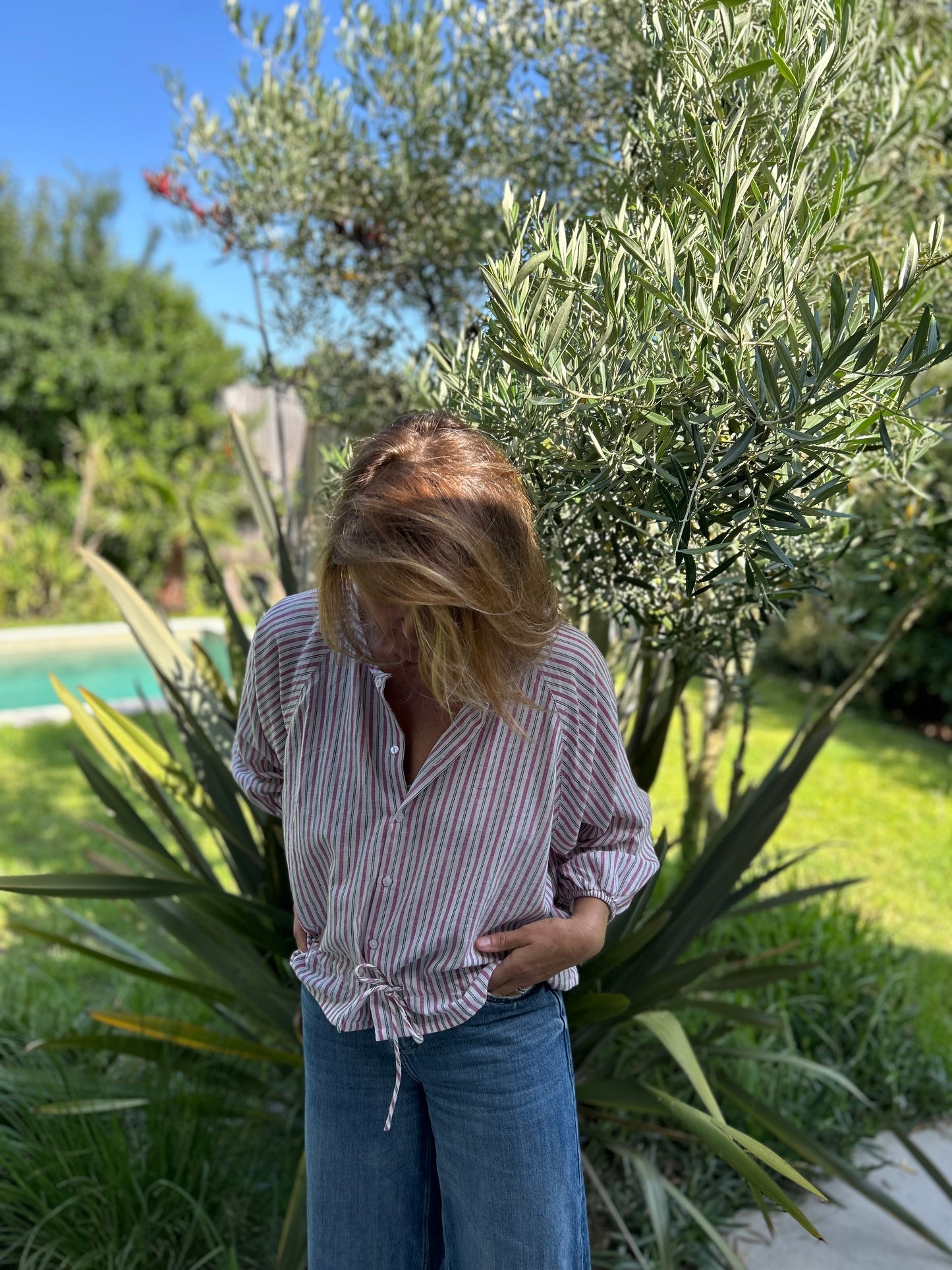 Blouse PRANA en coton khadi rayures Rose & Blanche