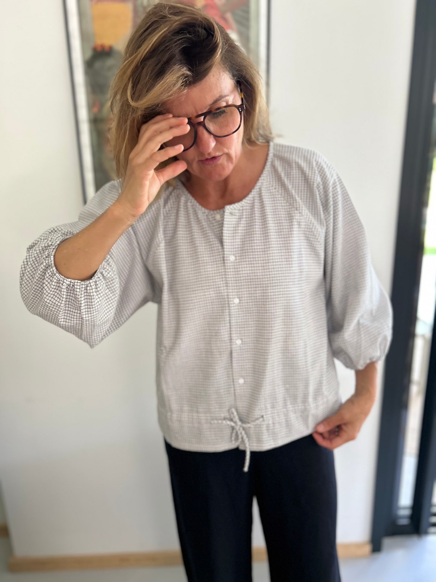 Blouse PRANA en coton khadi carreaux Noir & Blanc