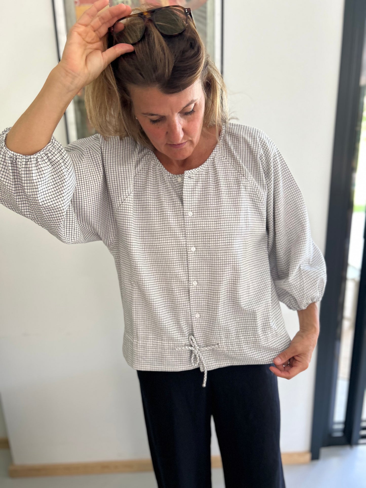 Blouse PRANA en coton khadi carreaux Noir & Blanc