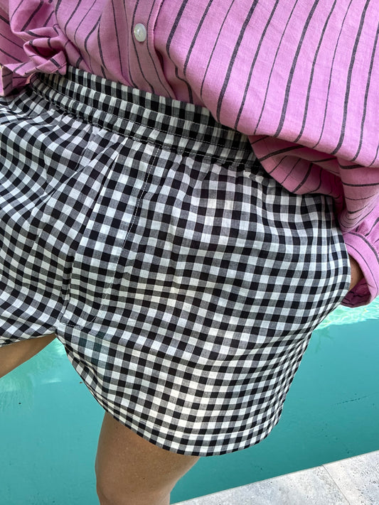 Short ARCA en coton Vichy noir & blanc