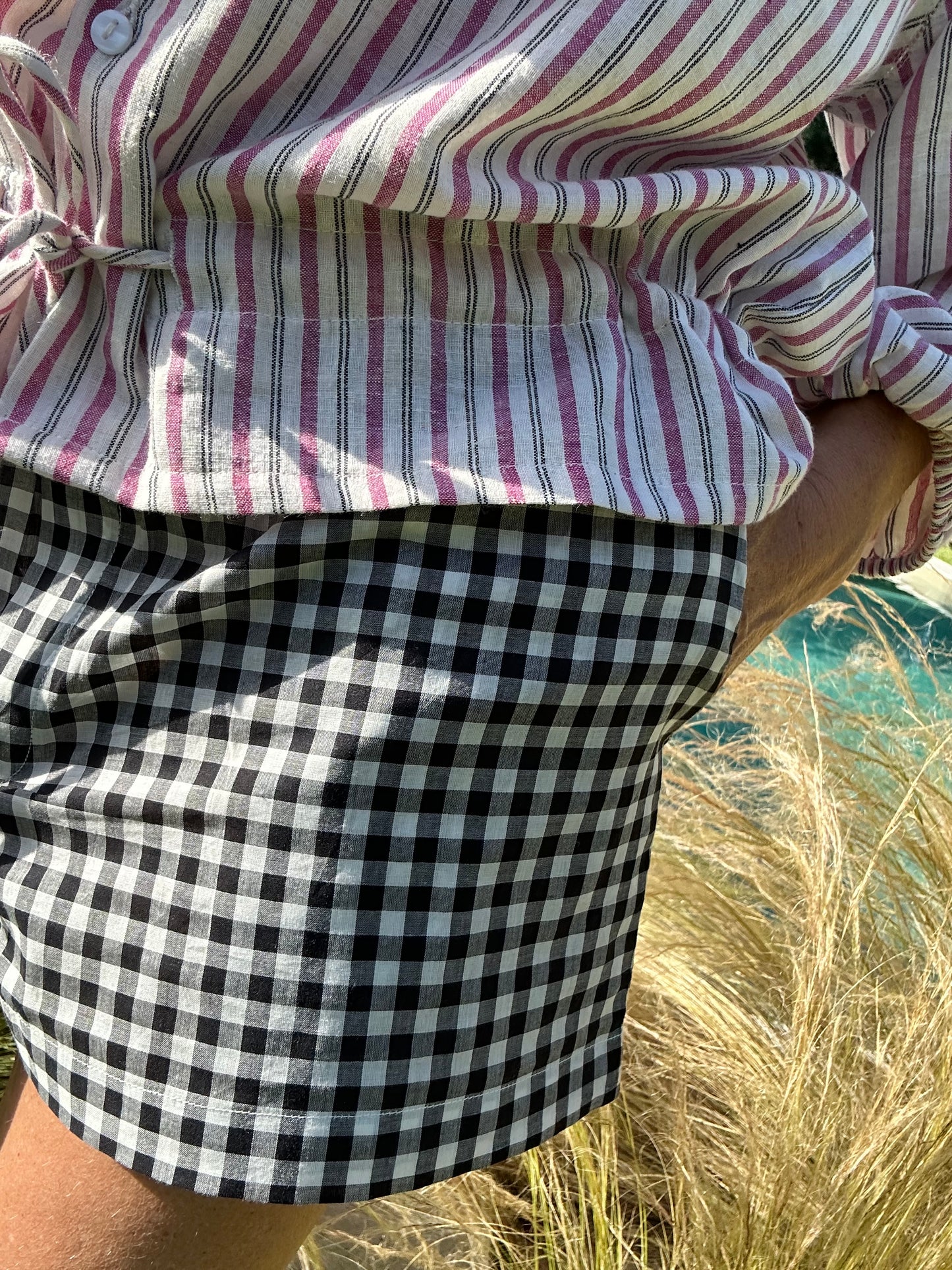Short ARCA en coton Vichy noir & blanc