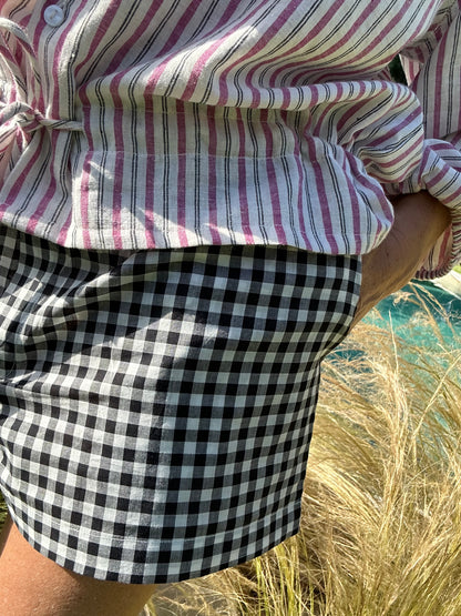 Short ARCA en coton Vichy noir & blanc