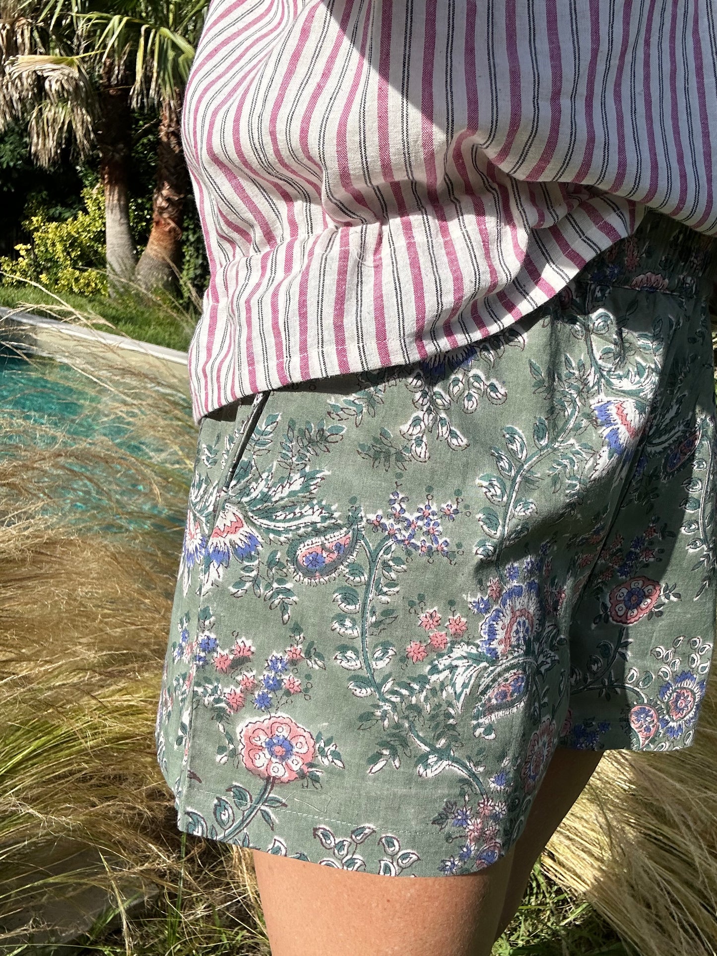 Short ARCA en coton blockprint vert