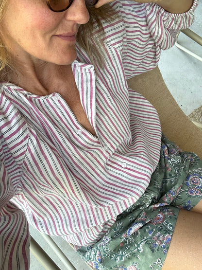 Blouse PRANA en coton khadi rayures Rose & Blanche