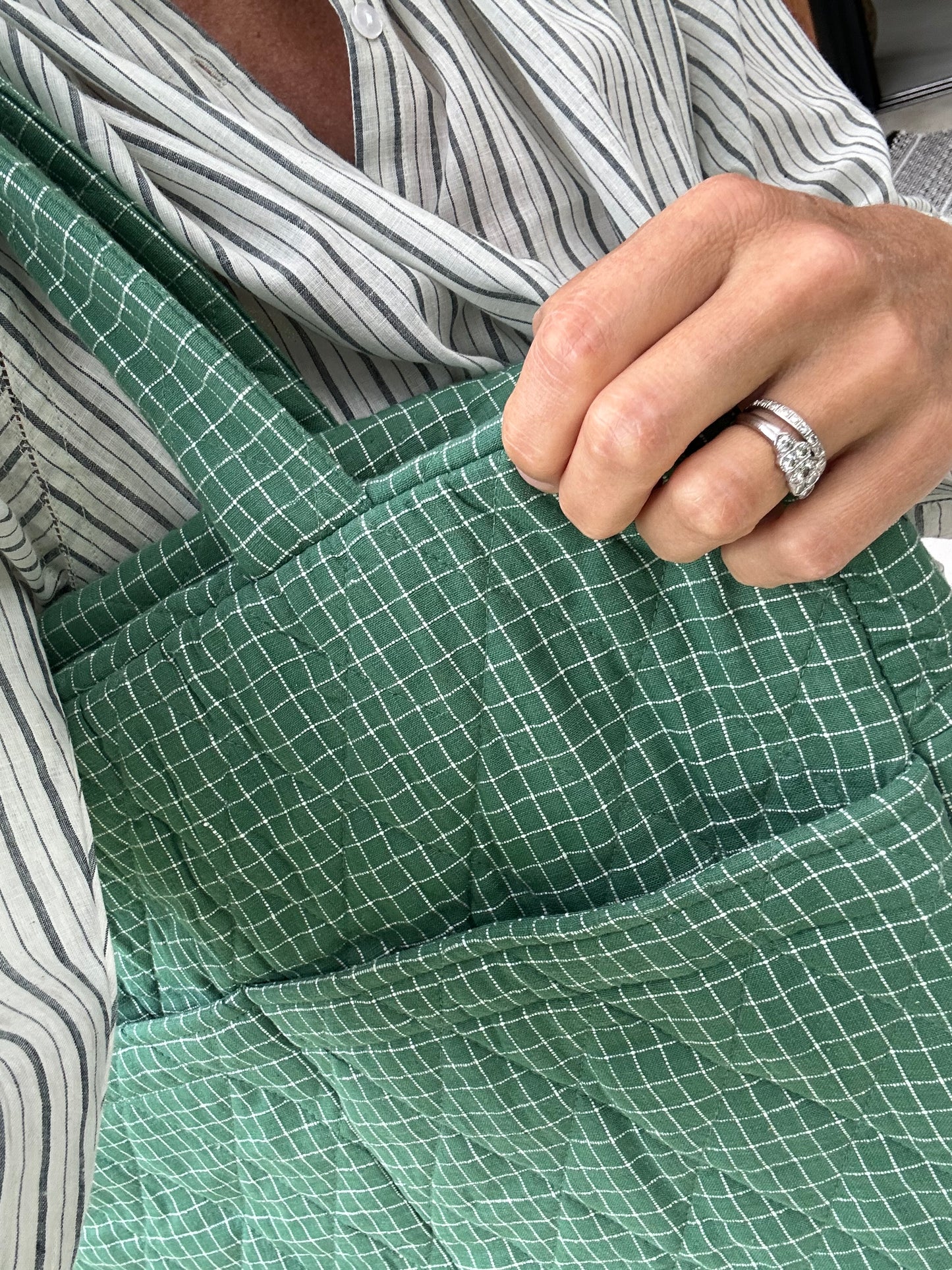CABA en coton khadi matelassé vert à petits carreaux