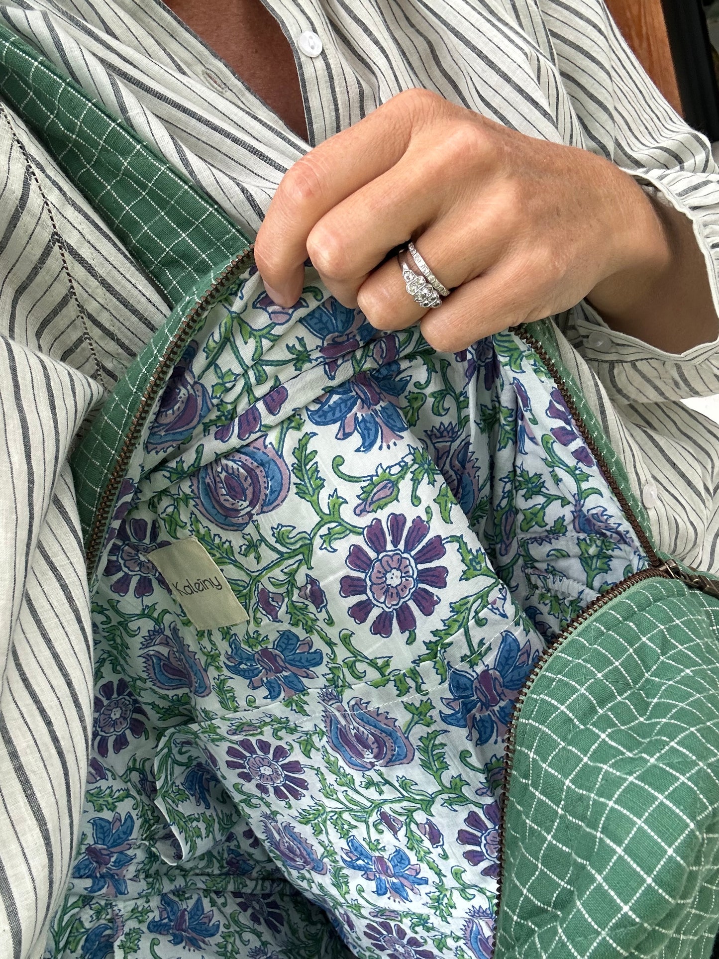 CABA en coton khadi matelassé vert à petits carreaux