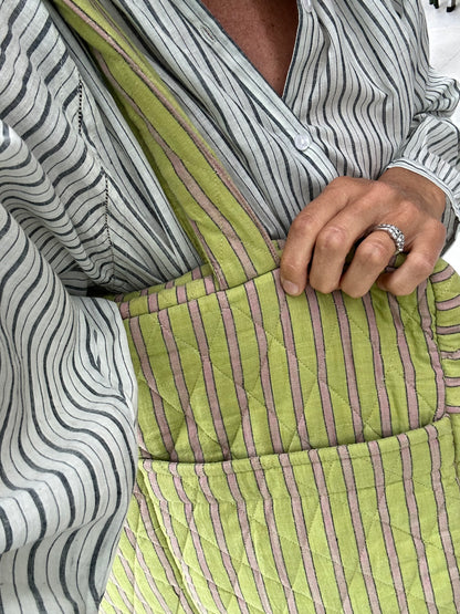CABA en coton khadi matelassé vert & violine à rayures