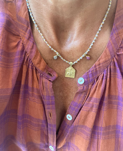 Collier MINA en laiton plaqué or et quartz rose