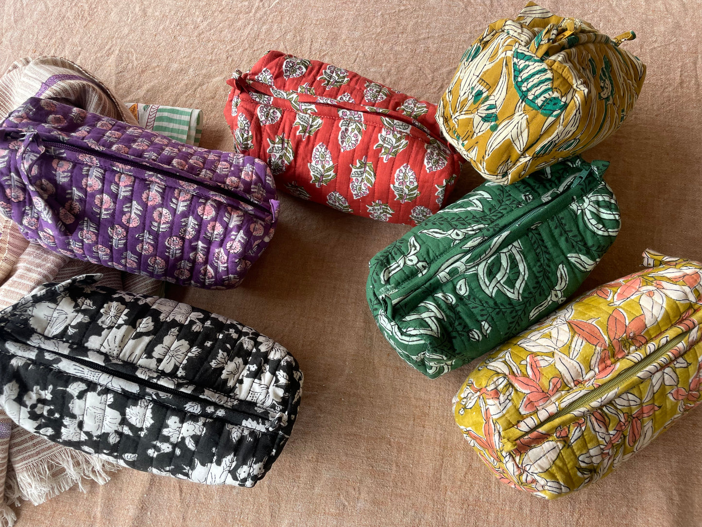 Trousse à maquillage en coton blockprint matelassé