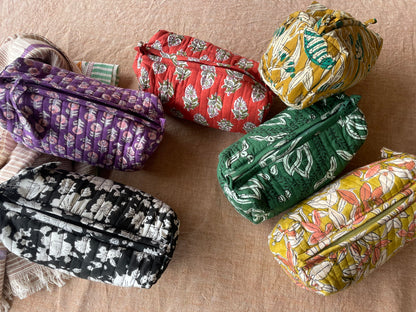 Trousse à maquillage en coton blockprint matelassé