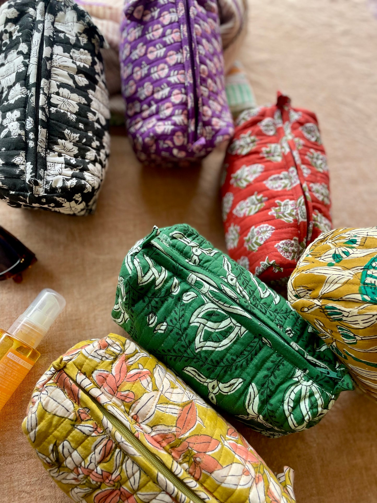 Trousse à maquillage en coton blockprint matelassé