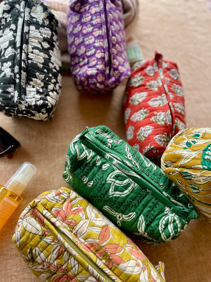 Trousse à maquillage en coton blockprint matelassé