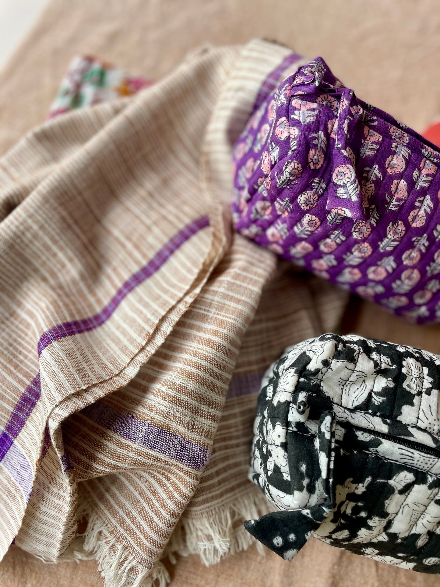 Trousse à maquillage en coton blockprint matelassé