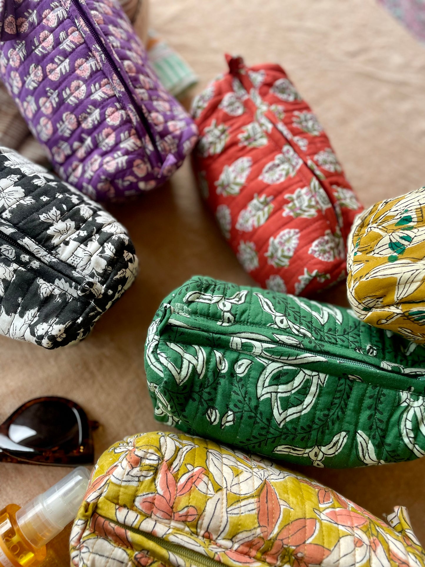 Trousse à maquillage en coton blockprint matelassé