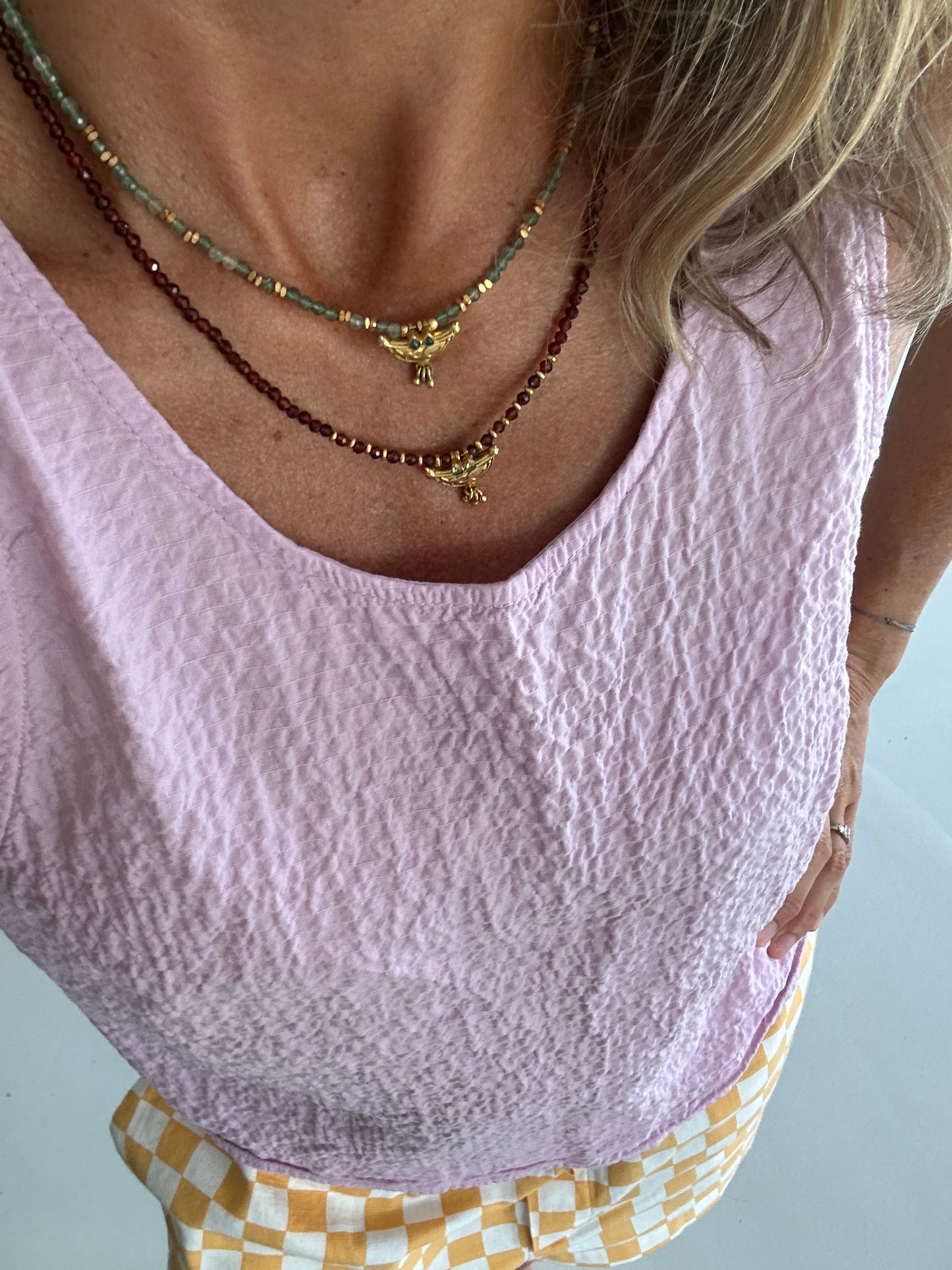 Collier Baba pierres semi-précieuses &  pendentif laiton