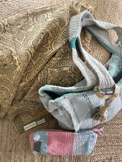 Cabas en Kantha Vintage Gris pâle