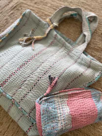 Cabas en Kantha Vintage Gris pâle