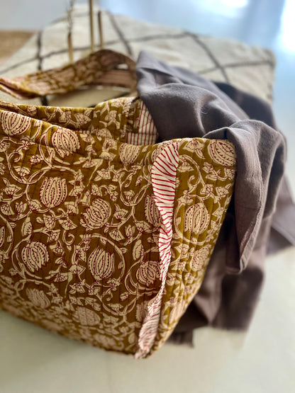 Cabas froufrou en coton blockprint matelassé Cumin