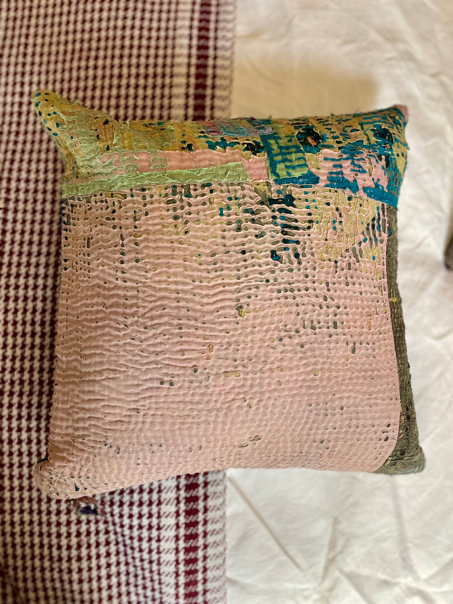 Housse de coussin en kantha   | Vintage Bleu Majorelle