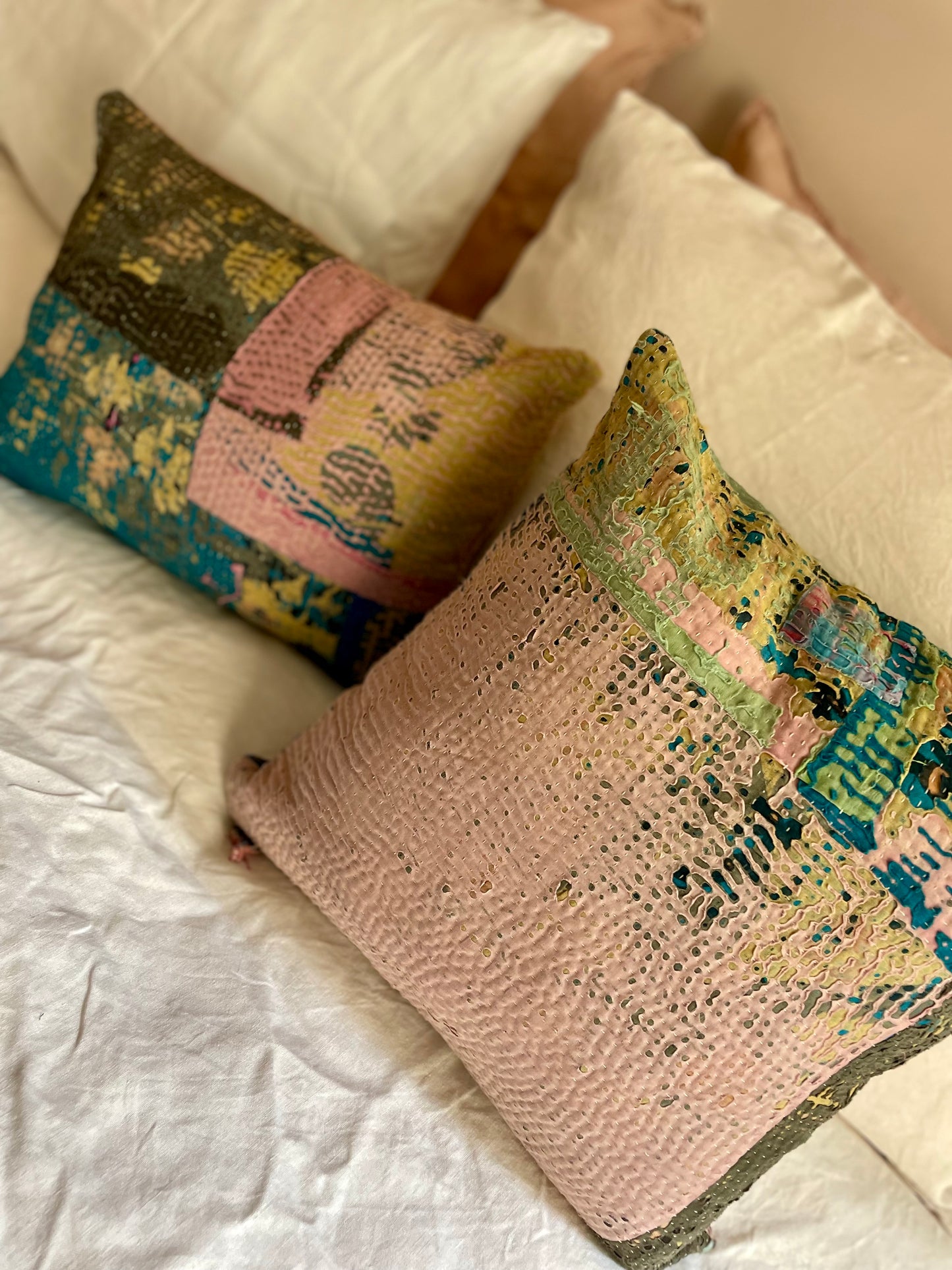 Housse de coussin en kantha   | Vintage Bleu Majorelle