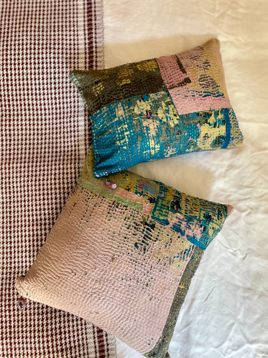 Housse de coussin en kantha   | Vintage Bleu Majorelle