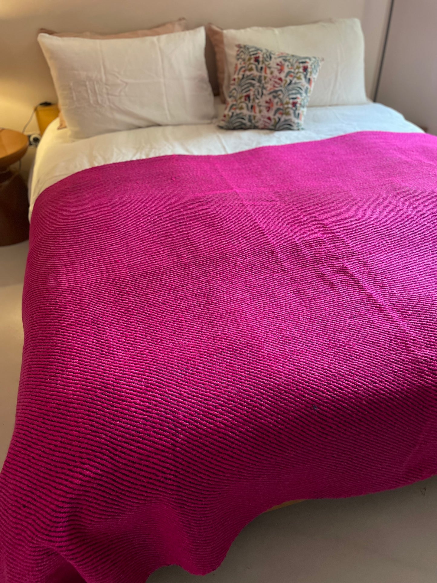 Plaid en Khadi de Laine fushia