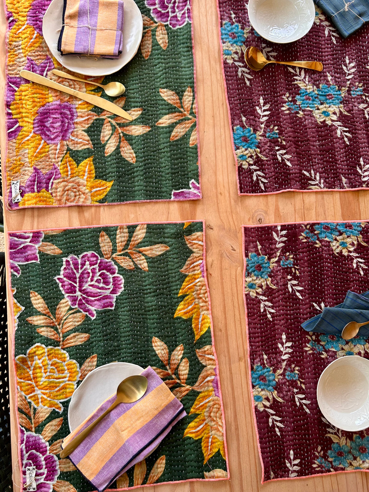 Set de table en kantha réversible   |  Collection Vintage Bordeaux